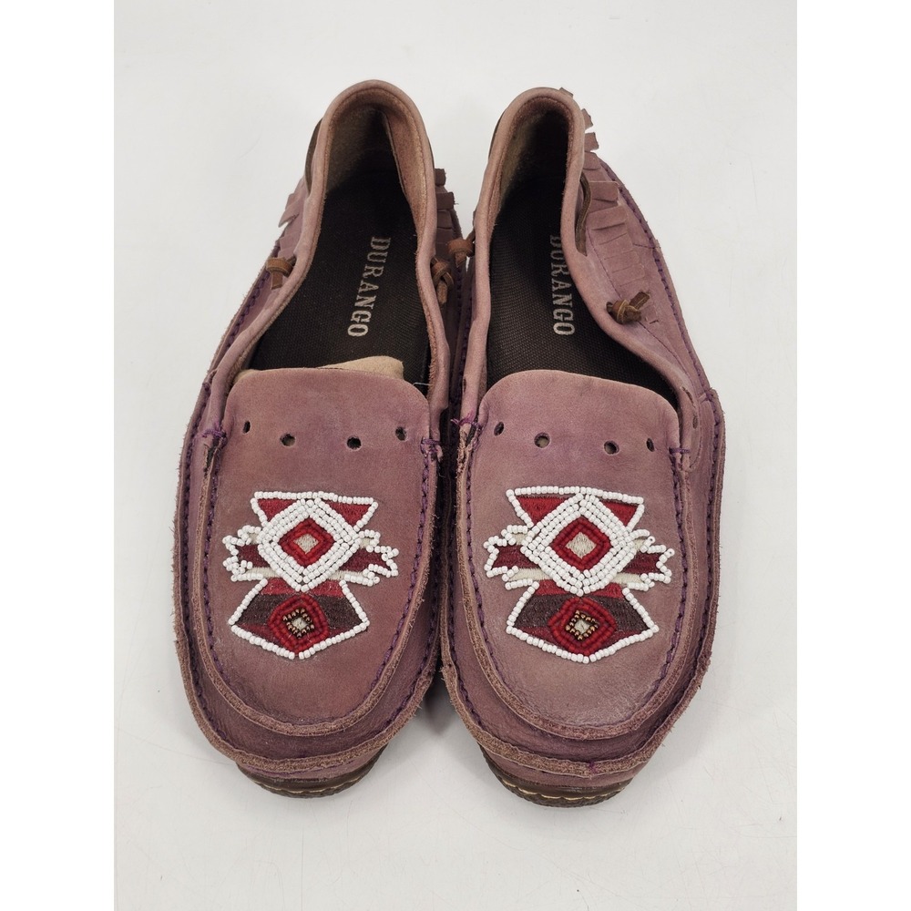 Durango City Womens Santa Fe Moccasin Size 10 M Lavendar Southwest Beaded Fringe